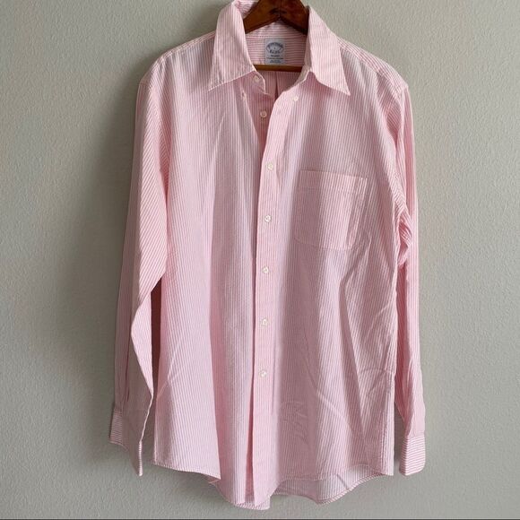 Men’s Brooks Brothers Pink & White Striped Long Sleeve Button Down - Picture 2 of 4
